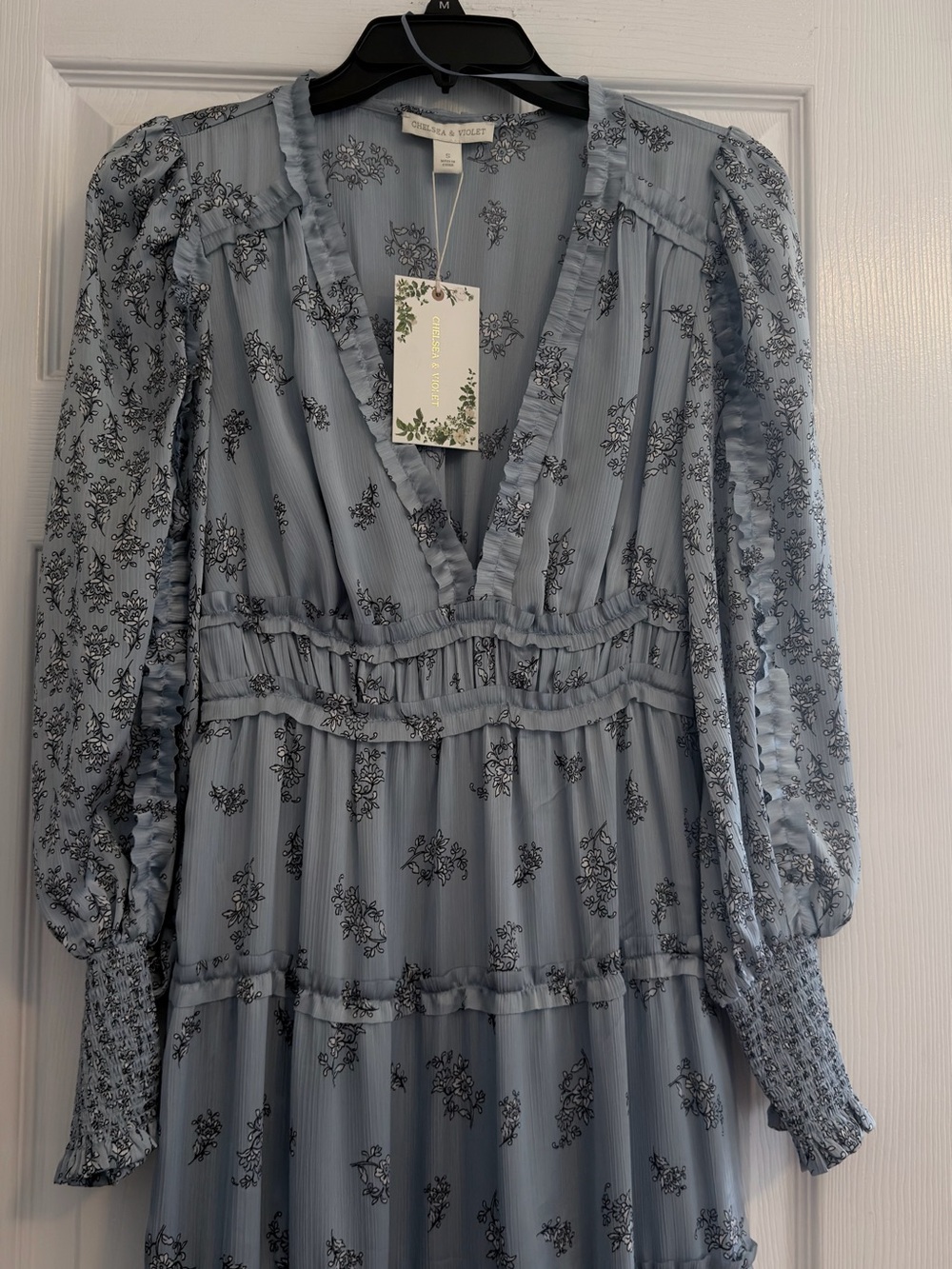 Chelsea & Violet Light Blue Floral V-Neck Smocked Waist Midi Dress